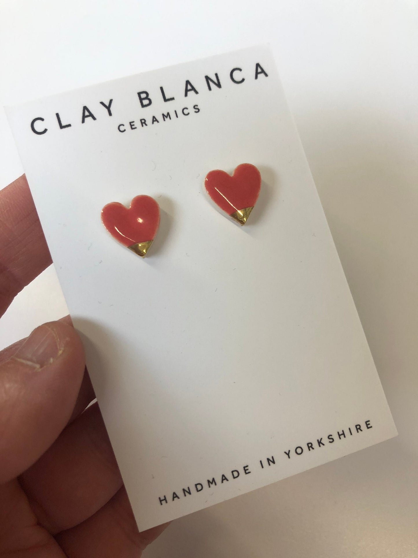 Watermelon Red heart studs with gold tips