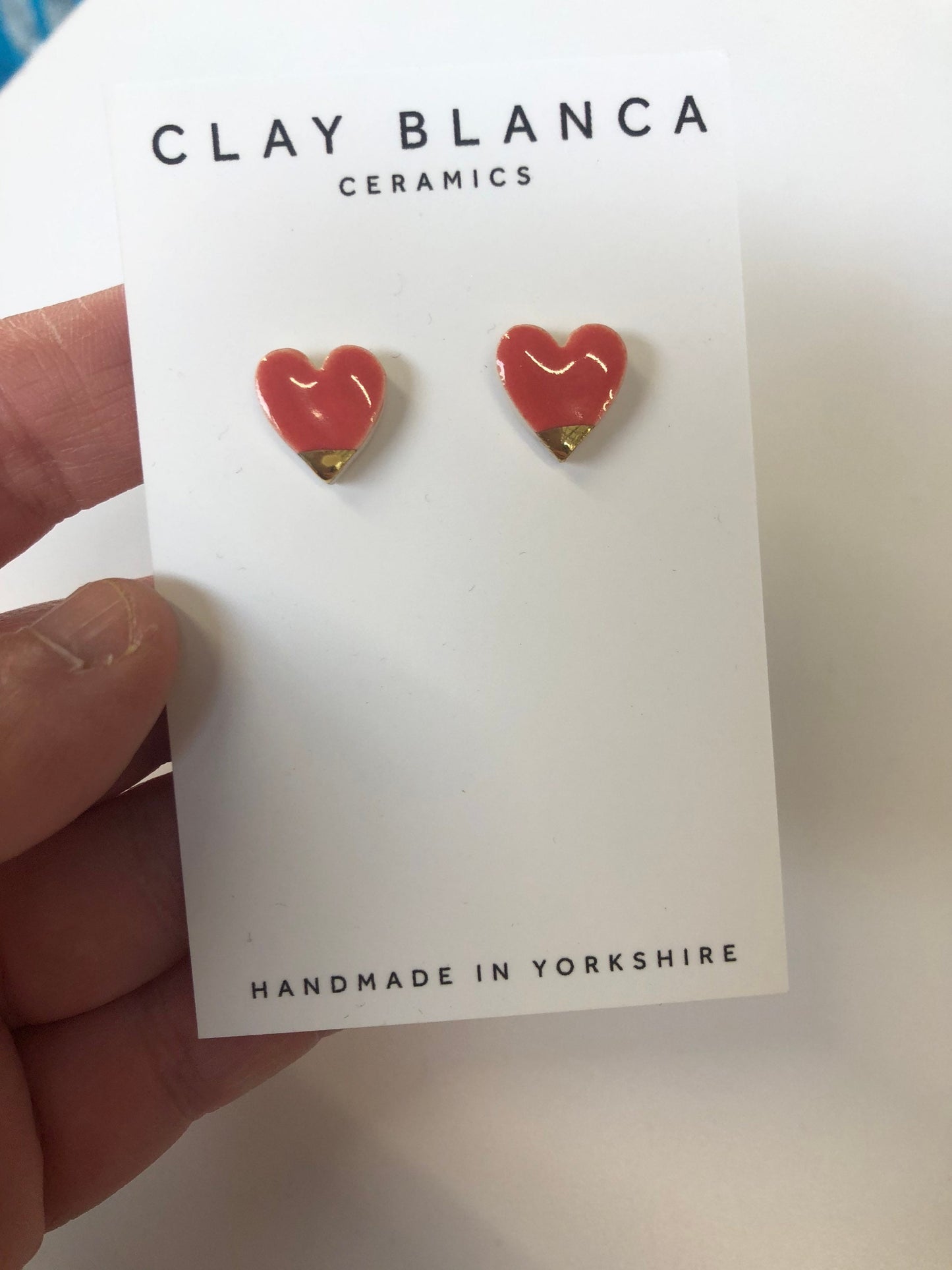 Watermelon Red heart studs with gold tips