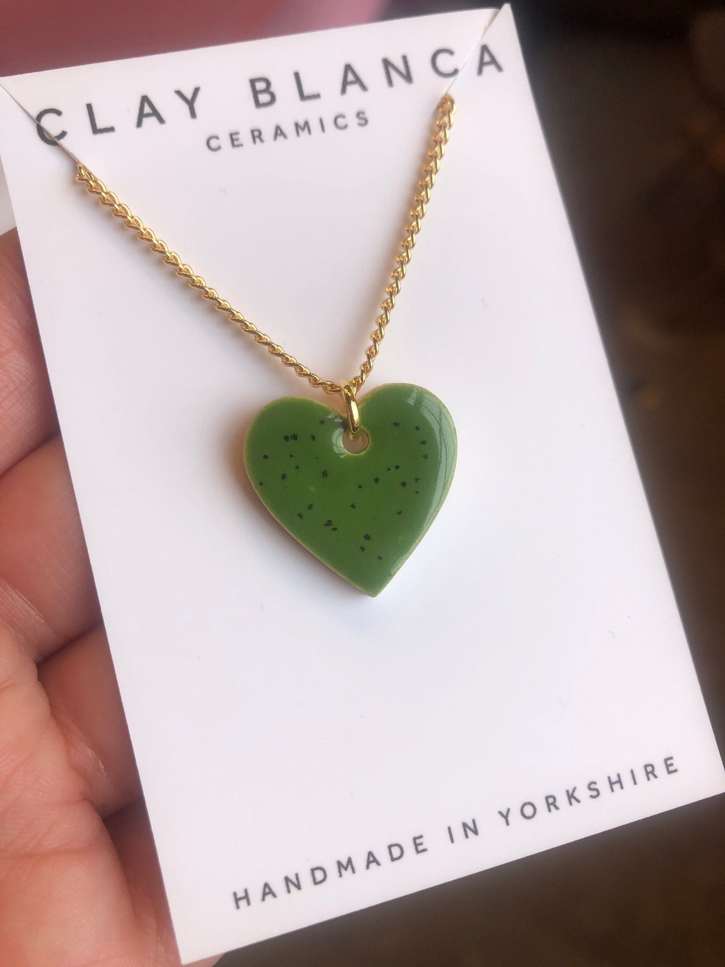 Speckled Dark Green large heart necklace