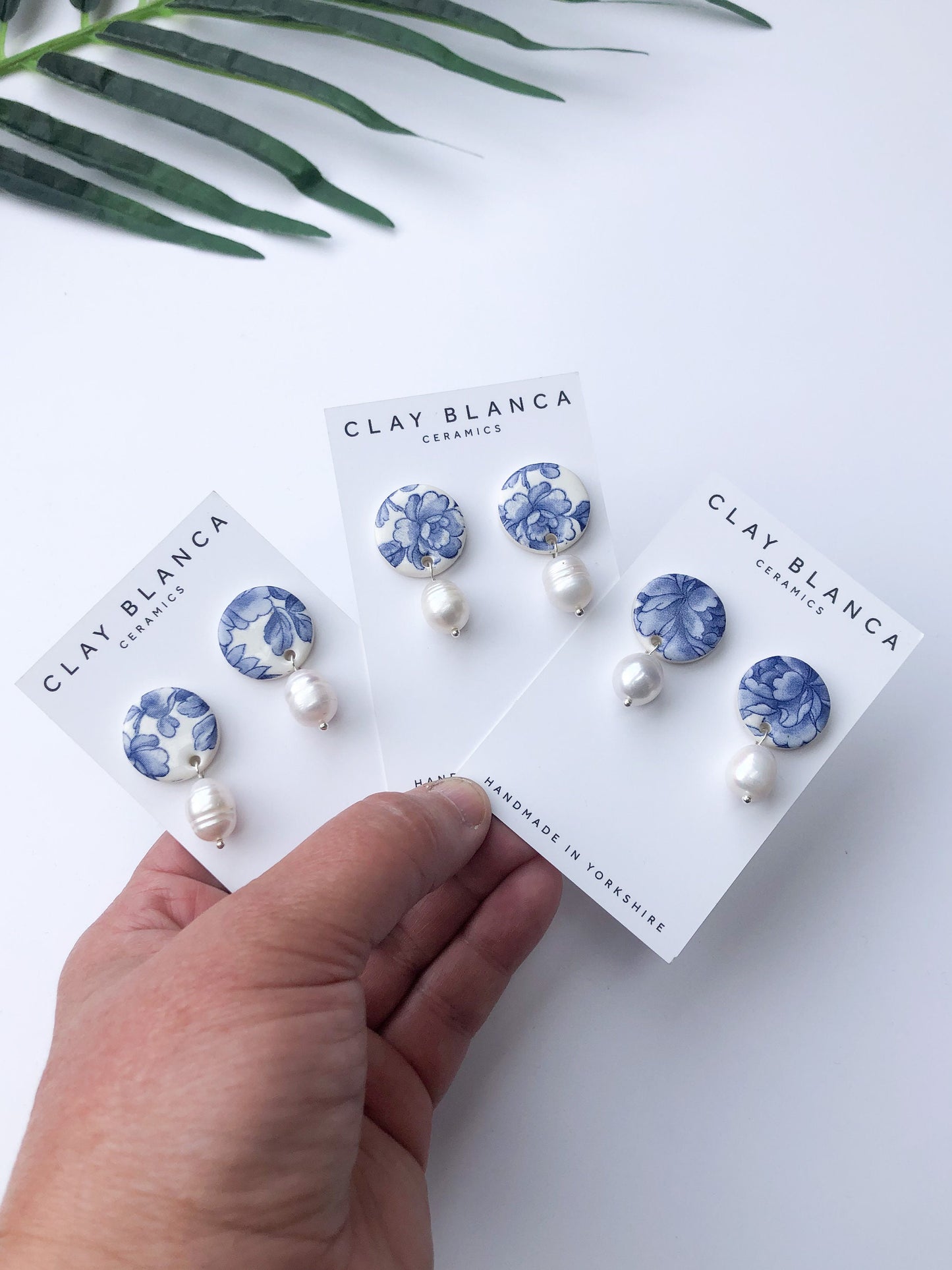 Vintage china - blue large round studs with pearl drop