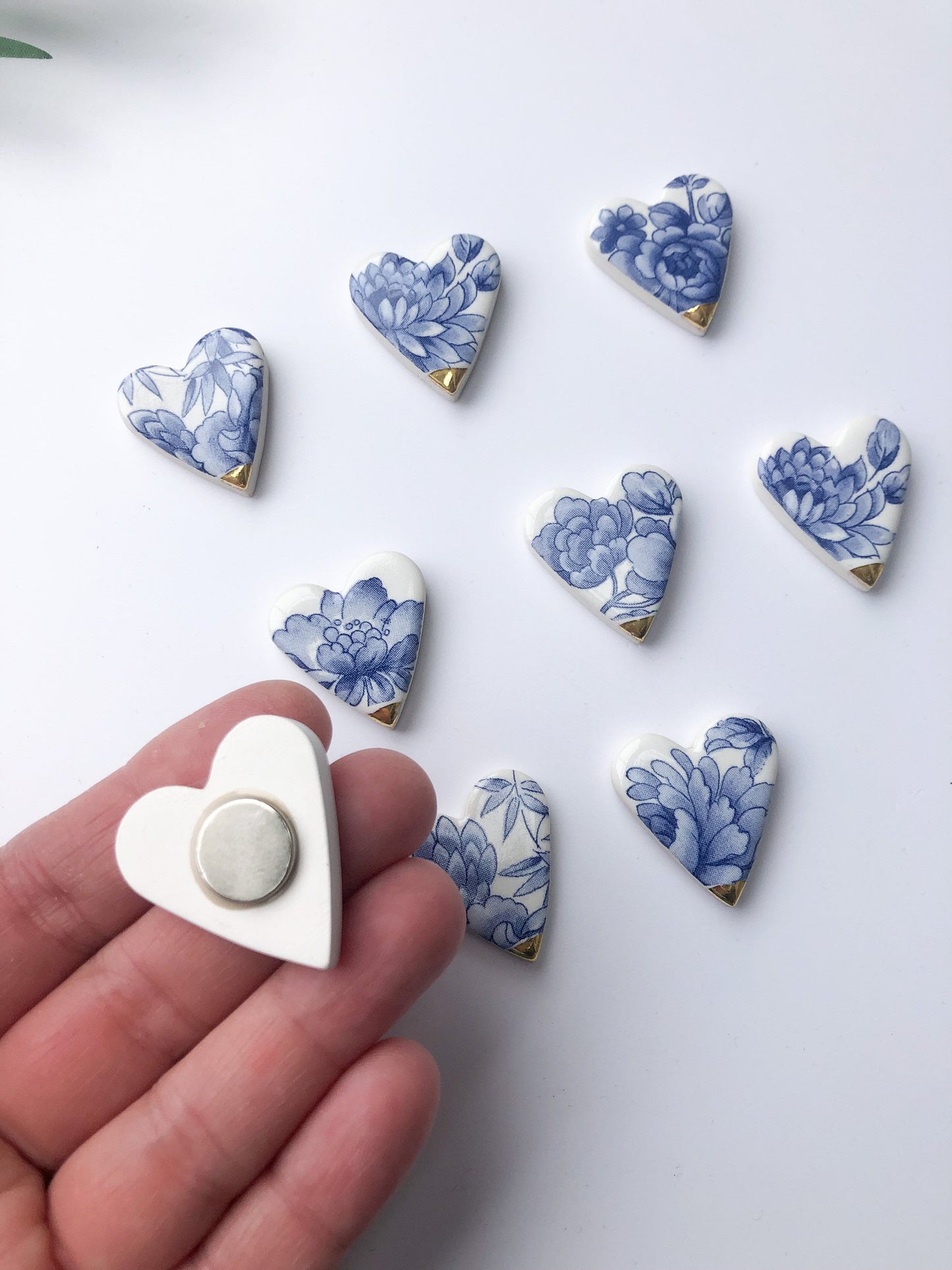 blue china heart fridge magnets