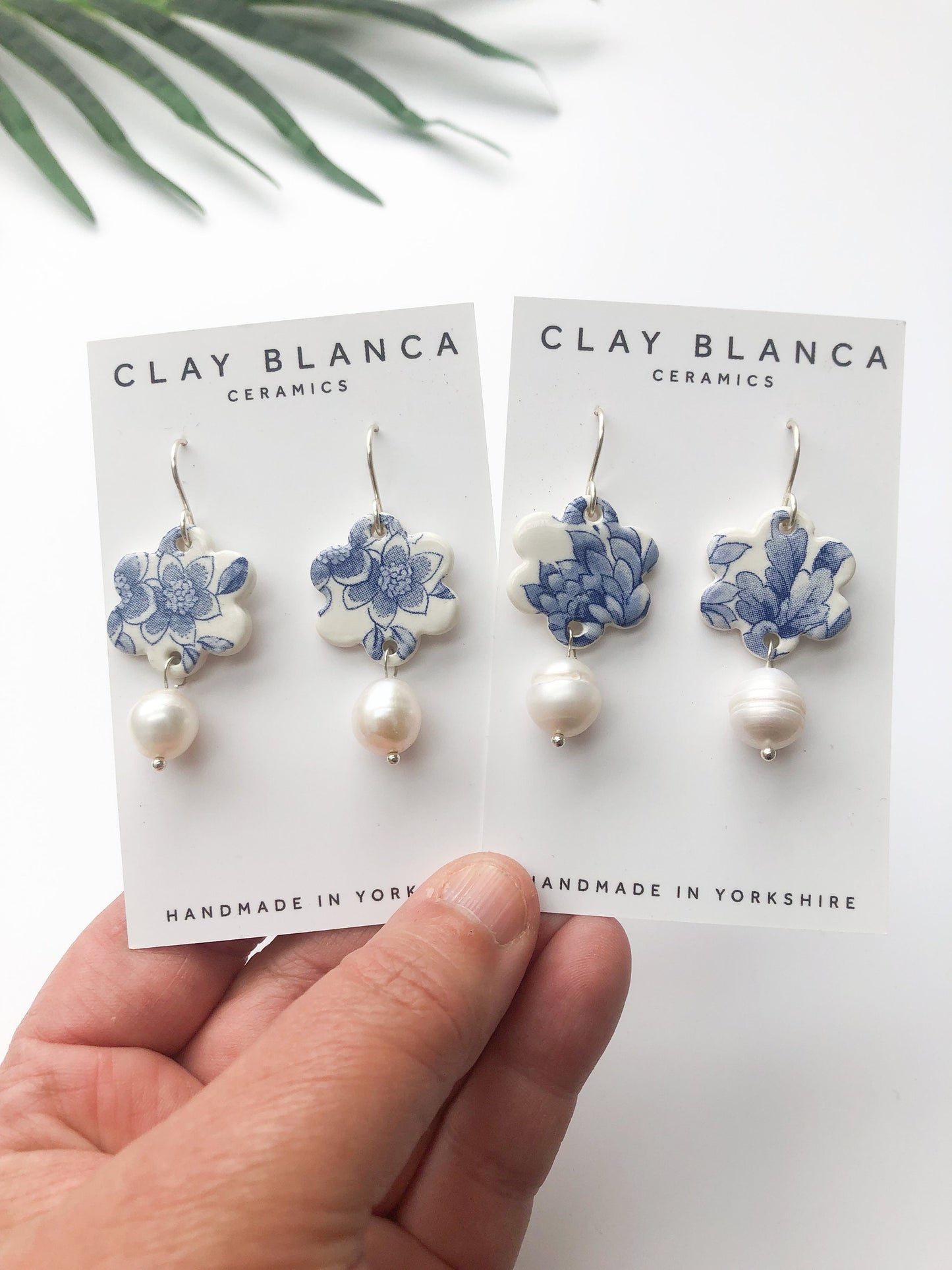 Vintage china - blue flower dangles with pearl drop