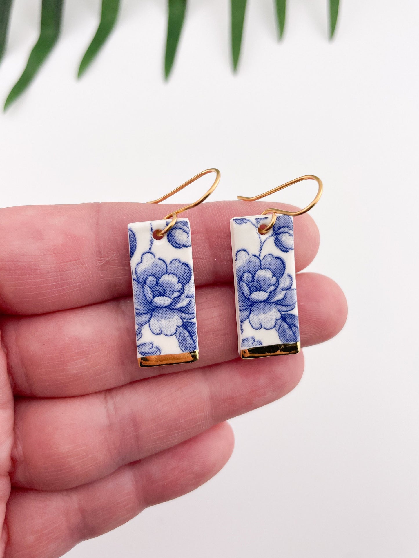 Vintage china - large blue rectangle dangles with gold tips