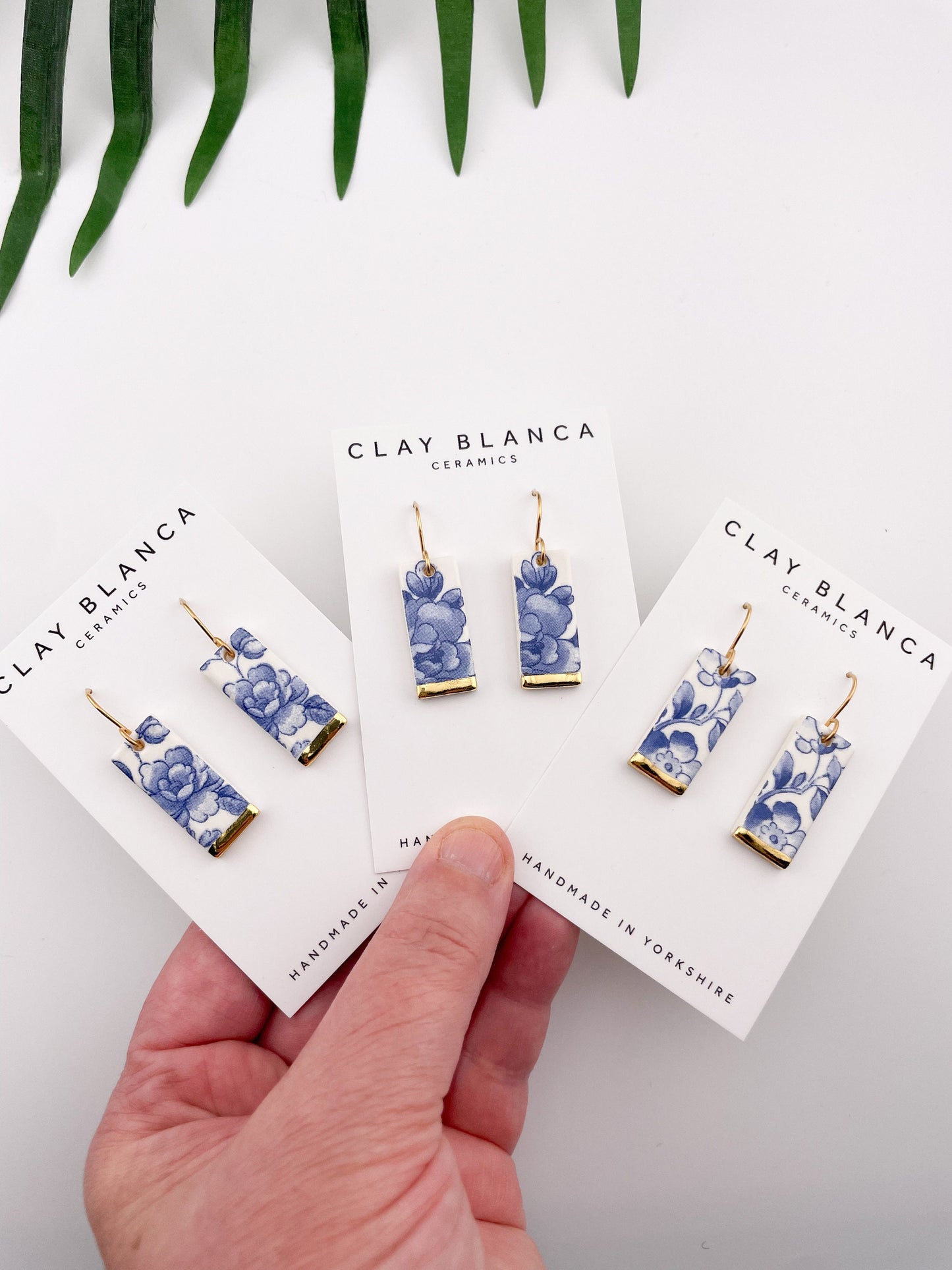 Vintage china - large blue rectangle dangles with gold tips