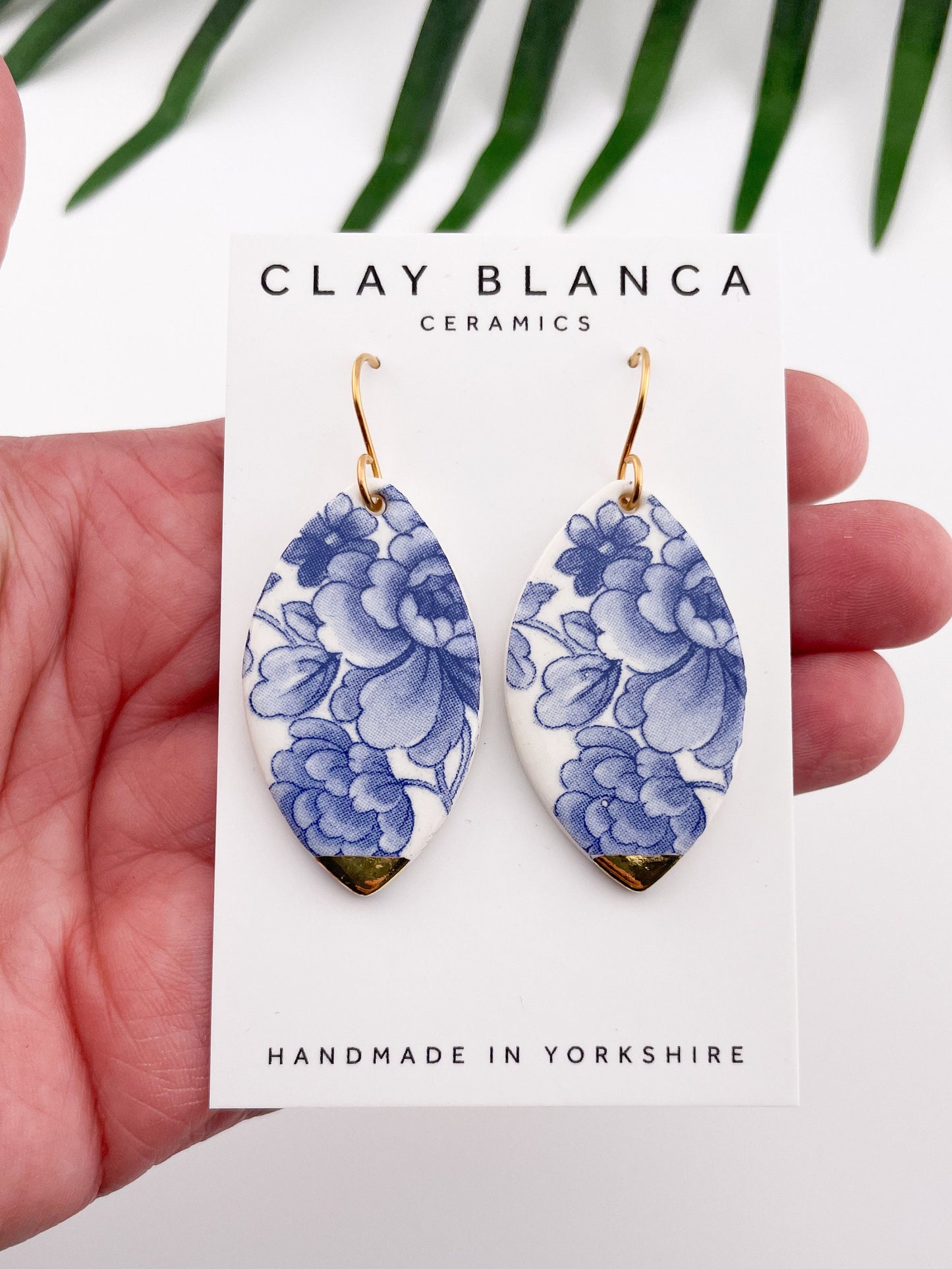 Vintage china - XLarge oval dangles with gold tip