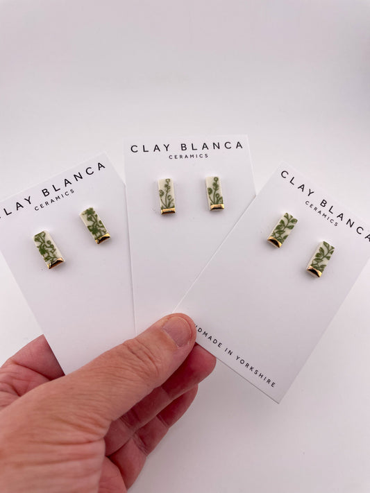 Green China small rectangle studs