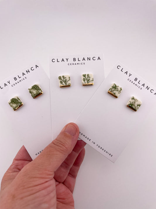 Green China small square studs