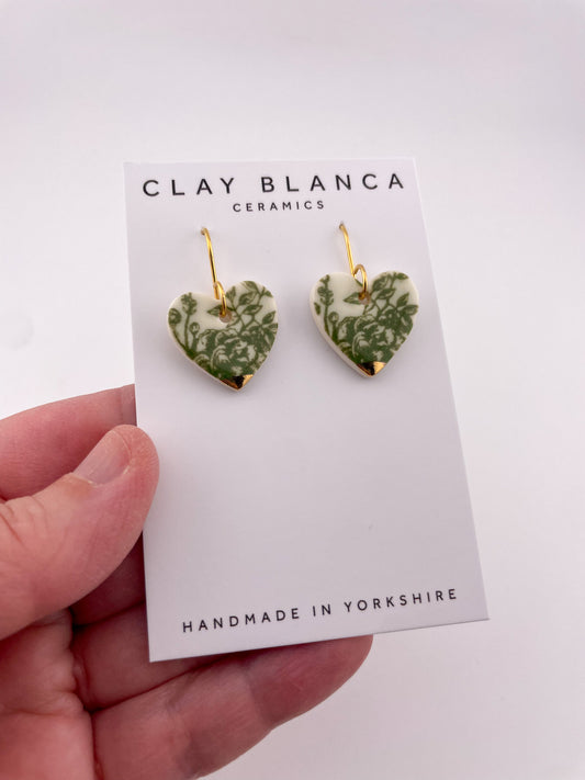 Green China heart earrings (middle)