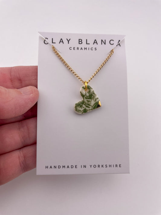 Green China heart necklace (side)