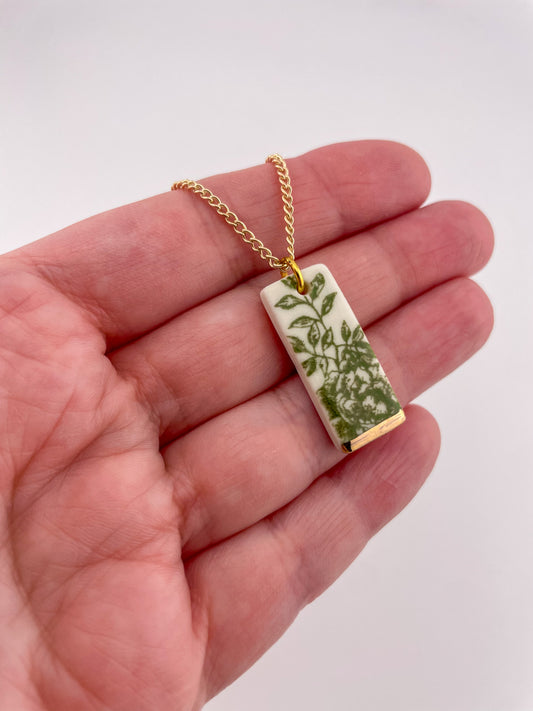 Green China long rectangle necklace