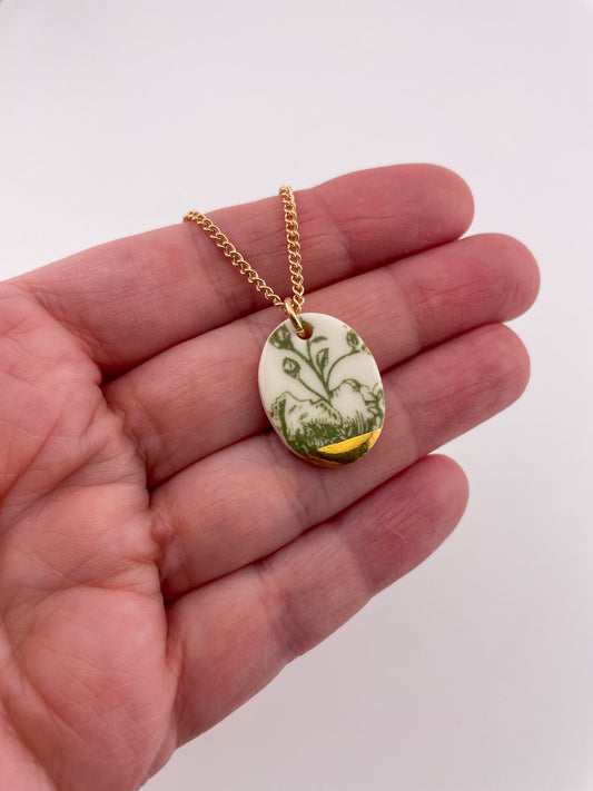Green China oval necklace
