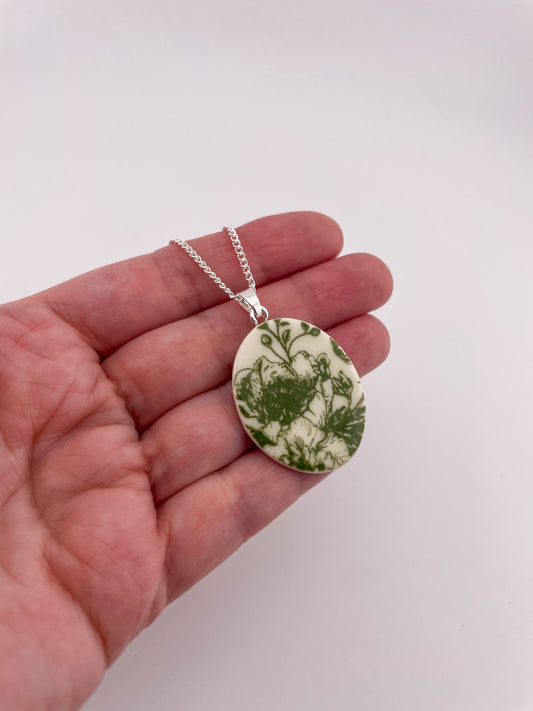 Green China large oval necklace