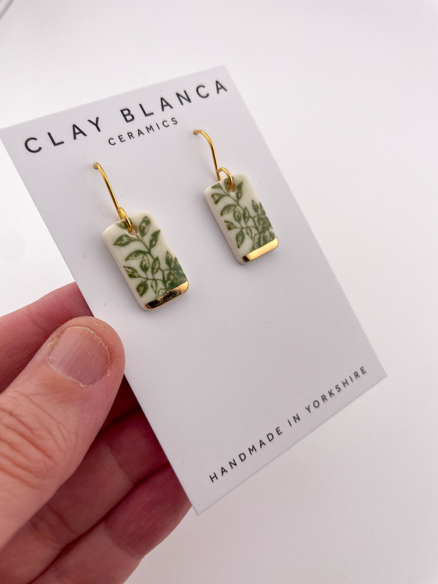 Green China short rectangle earrings