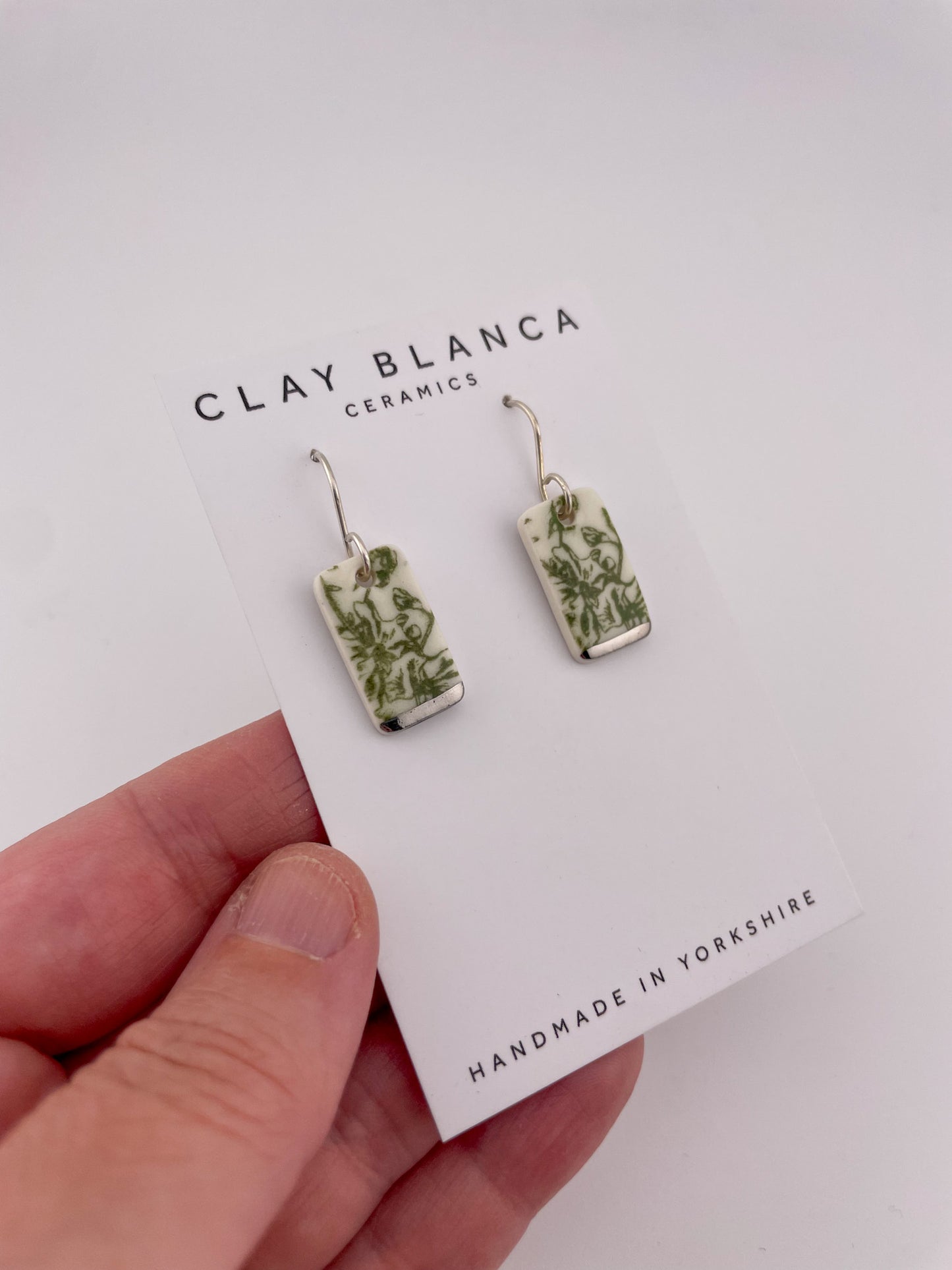 Green China short rectangle earrings