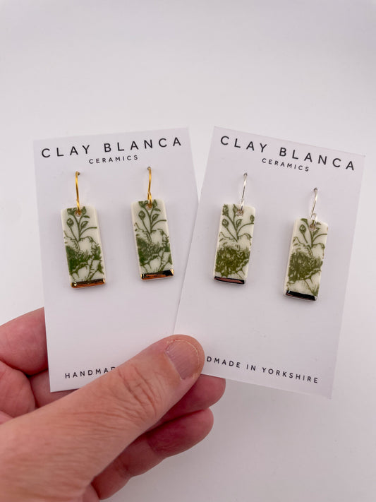 Green China long rectangle (wide) earrings