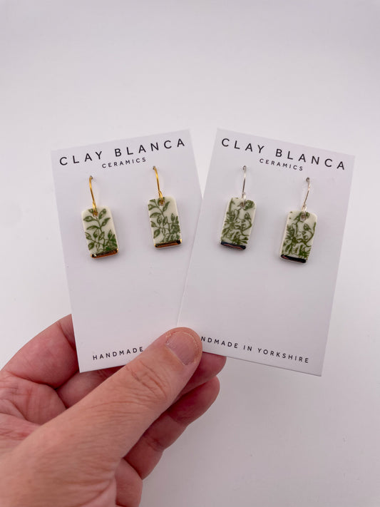 Green China short rectangle earrings