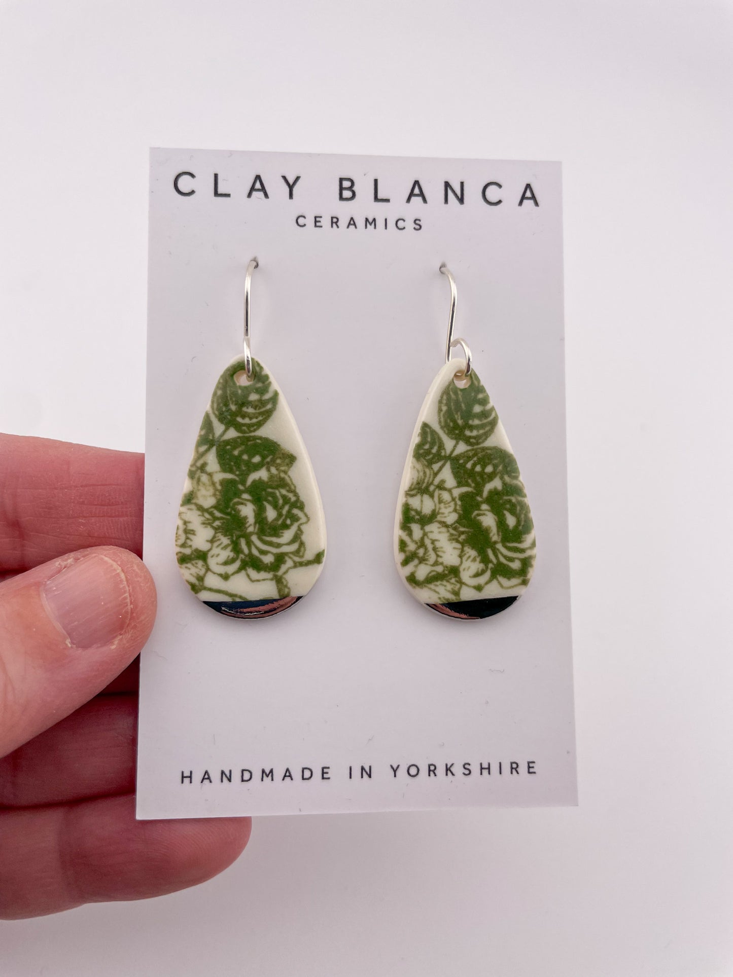 Green China teardrop earrings