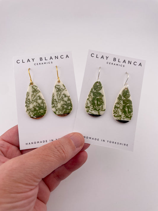 Green China teardrop earrings
