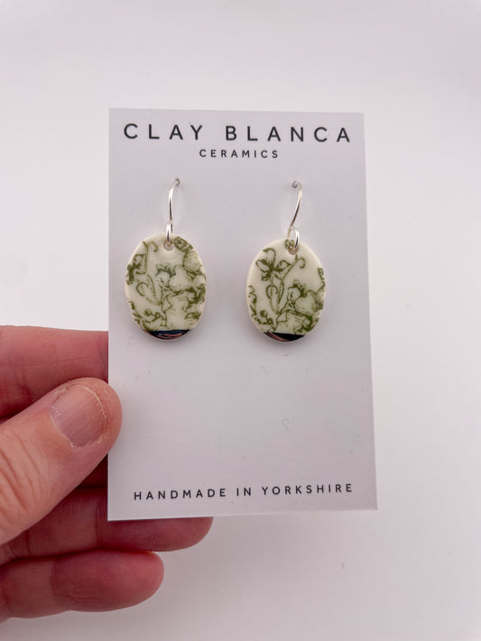 Green China oval earrings