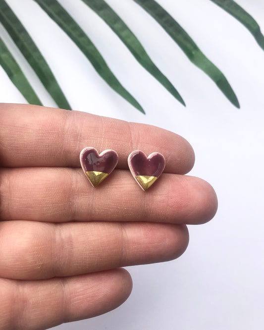 burgundy ceramic heart stud