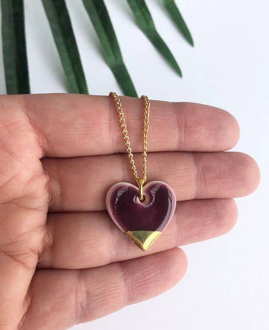 large burgundy heart necklace