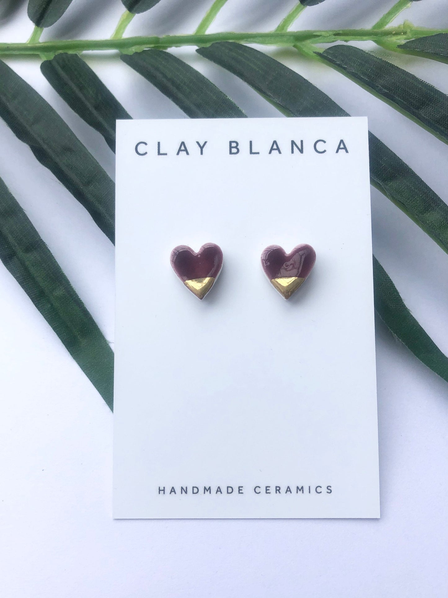 Burgundy stoneware heart studs