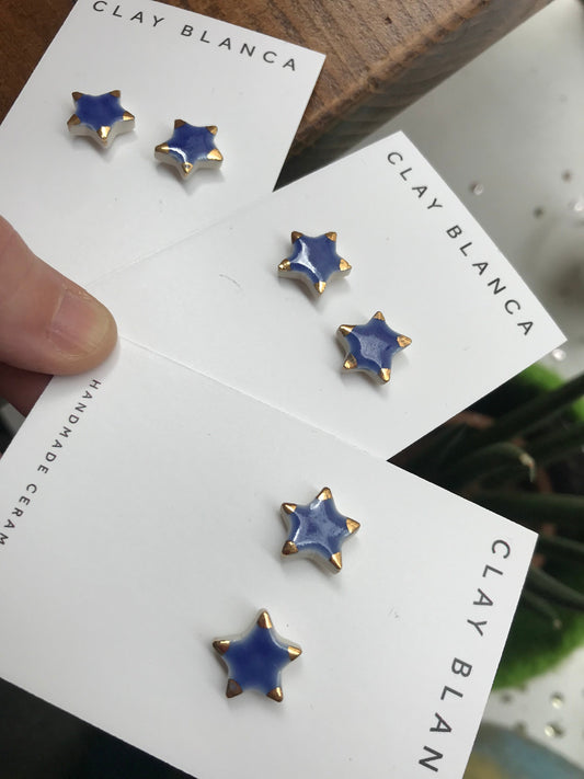 Blue porcelain star studs