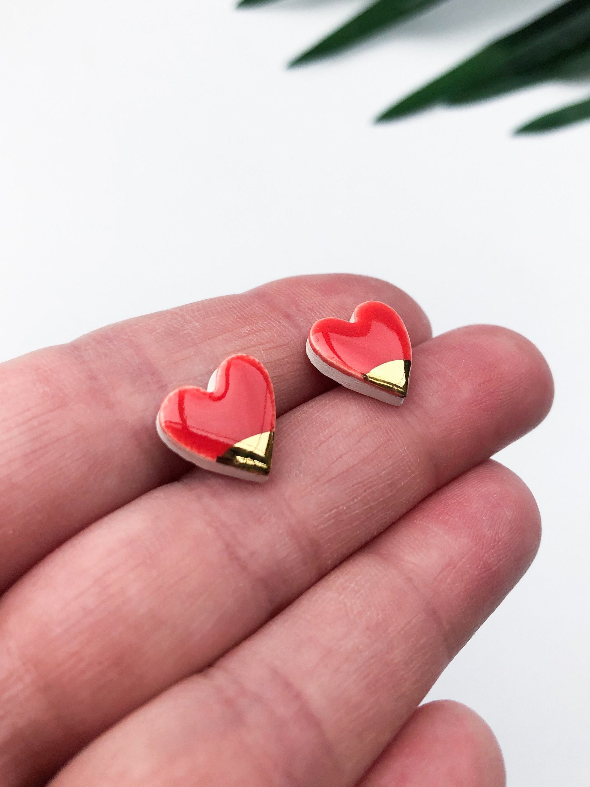 Strawberry Red heart studs with gold tips