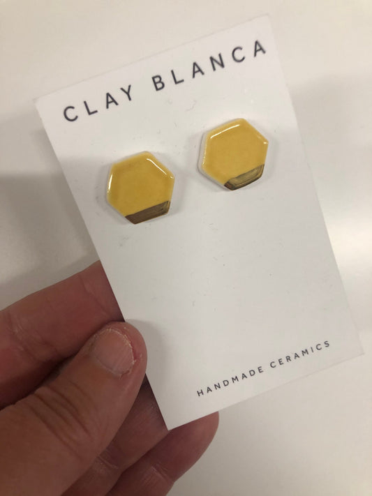 Canary yellow hexagon earrings