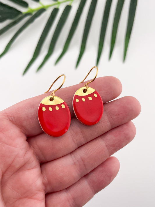 Bright red stoneware dangle earrings